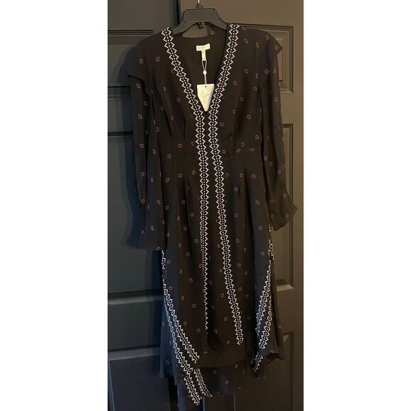 Joie Silk Pleated Print Hi Low Midi Caviar Dress sz 6 - Picture 1 of 4